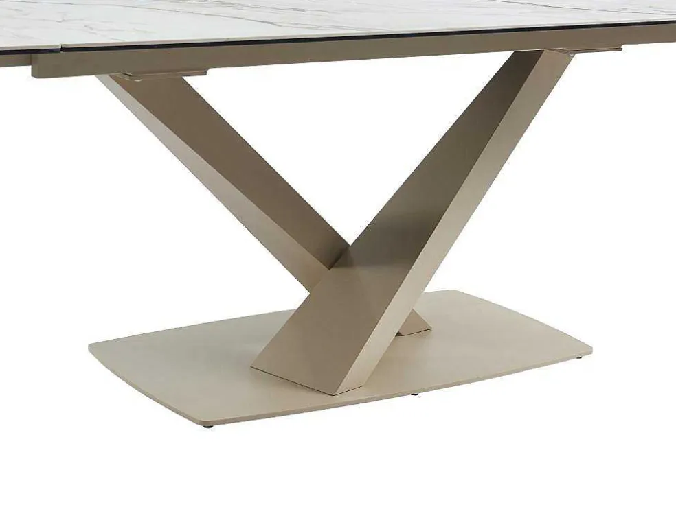 Verlengbare Eettafel 6 Tot 10 Plaatsen Van Keramiek En Metaal - Wit En Beige Marmereffect - Malata - Van Pascal Morabito
