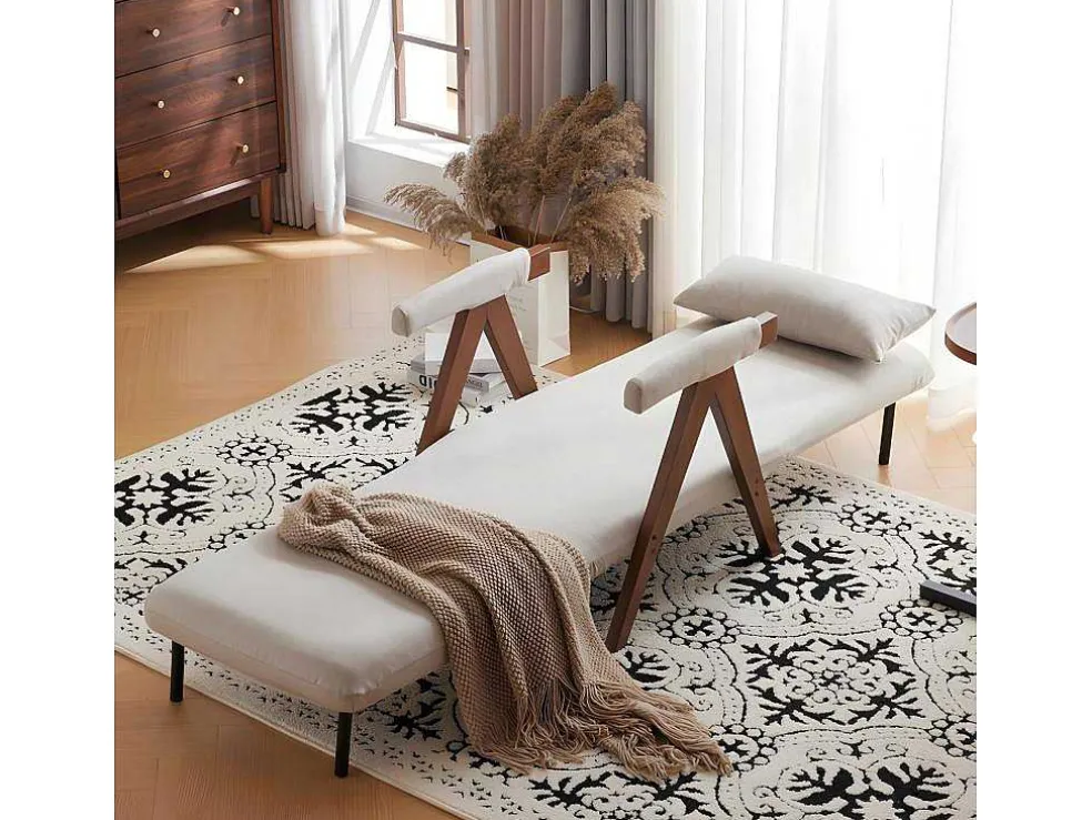 Verstelbare Converteerbare Gewatteerde Fauteuil Van Katoenen Stof - Beige