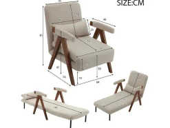 Verstelbare Converteerbare Gewatteerde Fauteuil Van Katoenen Stof - Beige
