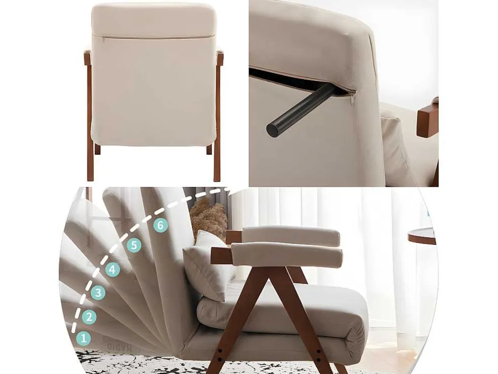 Verstelbare Converteerbare Gewatteerde Fauteuil Van Katoenen Stof - Beige