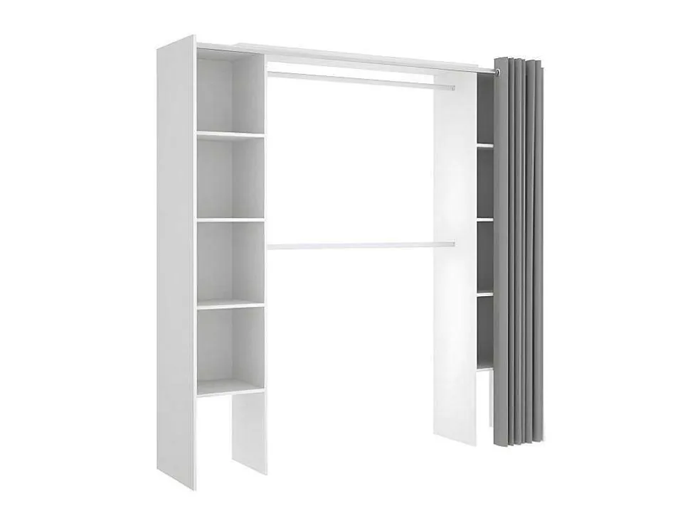 Verstelbare Kledingkast Dorian Met Gordijn - L 110/180 Cm - Kleuren: Wit En Grijs