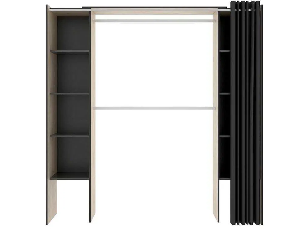 Verstelbare Kledingkast Dorian Met Gordijn - L110/180Cm - Kleuren: Eik En Antraciet
