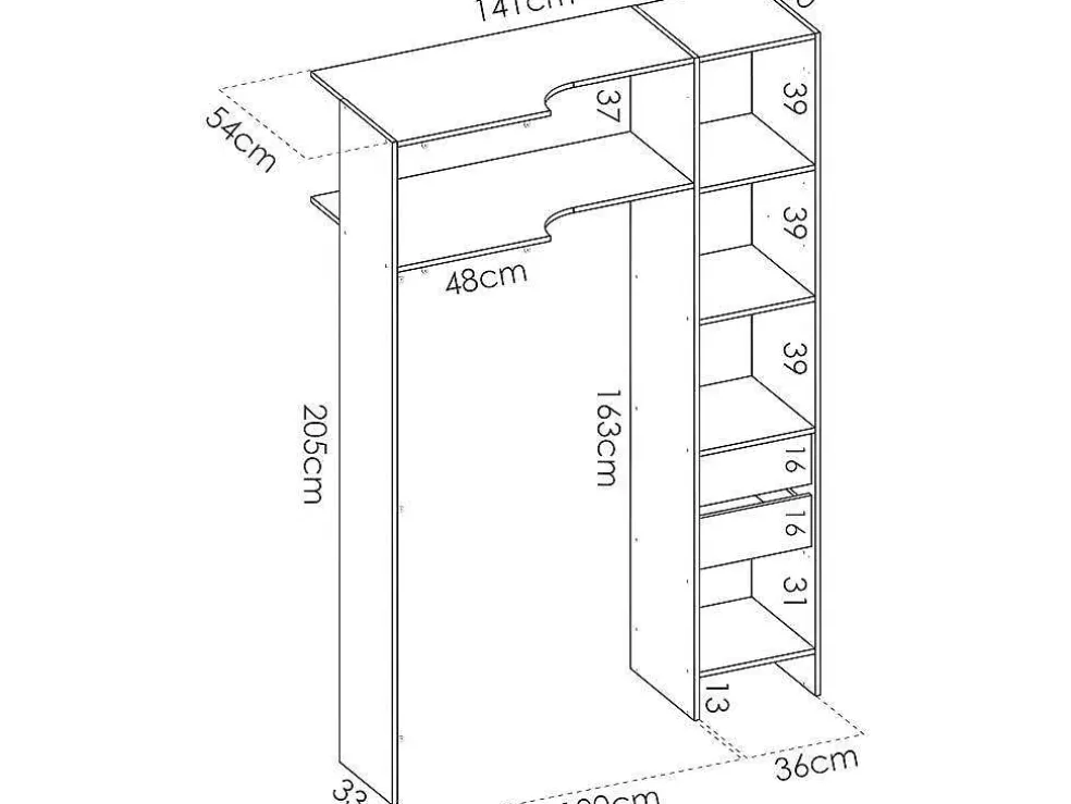 Verstelbare Kledingkast Gontran - L164 / 214 Cm - Eiken En Grijs