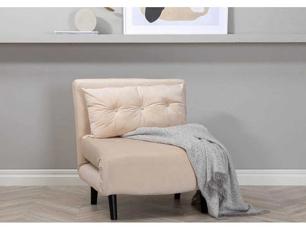 Vicky Slaapbank ,Fauteuil Velours Beige.