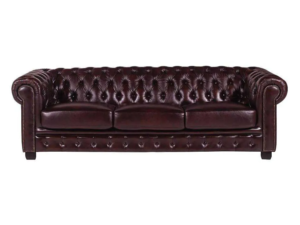 Vierzits Chesterfieldbank Brenton 100% Buffelleer - Cherry