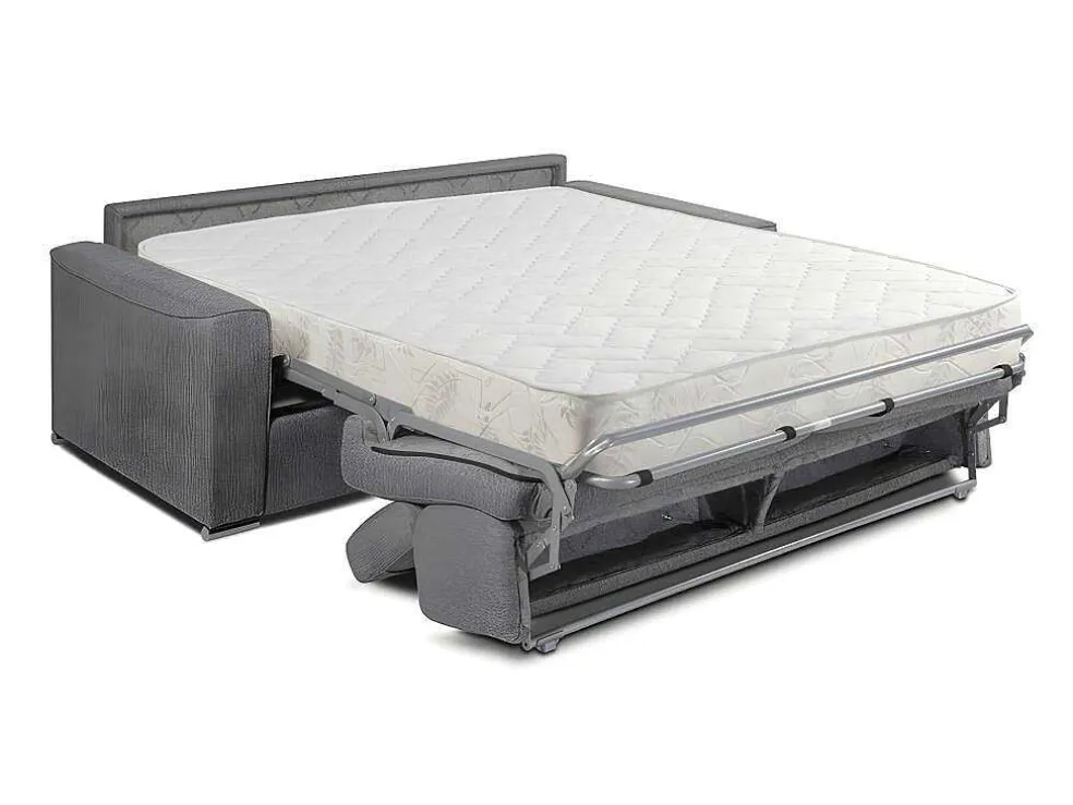 Vierzits Express Slaapbank Van Stof Vizir - Grijs - Slaapafmeting Met Brede Latten 160 Cm - Matras 18 Cm