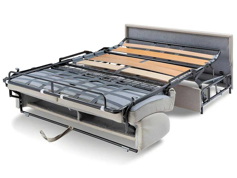 Vierzits Express Slaapbank Van Stof Vizir - Grijs - Slaapafmeting Met Brede Latten 160 Cm - Matras 18 Cm
