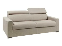 Vierzits Express Slaapbank Van Stof Vizir - Beige - Slaapafmeting Met Brede Latten 160 Cm - Matras 18 Cm
