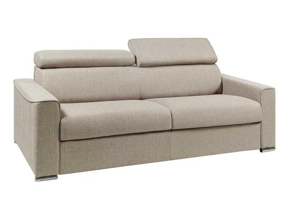 Vierzits Express Slaapbank Van Stof Vizir - Beige - Slaapafmeting Met Brede Latten 160 Cm - Matras 18 Cm