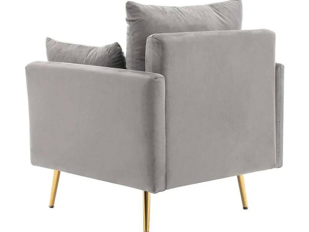 Vipi Fauteuil In Fluwelen Stof Met Opbergruimte En Kussen - Poten Van Goudkleurig Metaal - Grijs