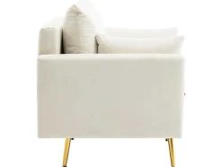 Vipi Fauteuil In Fluwelen Stof Met Opbergruimte En Kussen - Poten Van Goudkleurig Metaal - Wit