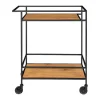 Vita Barwagen Op Wielen Met 2 Schappen, Zwart, Eikenhouten Decor.