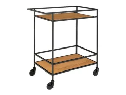 Vita Barwagen Op Wielen Met 2 Schappen, Zwart, Eikenhouten Decor.