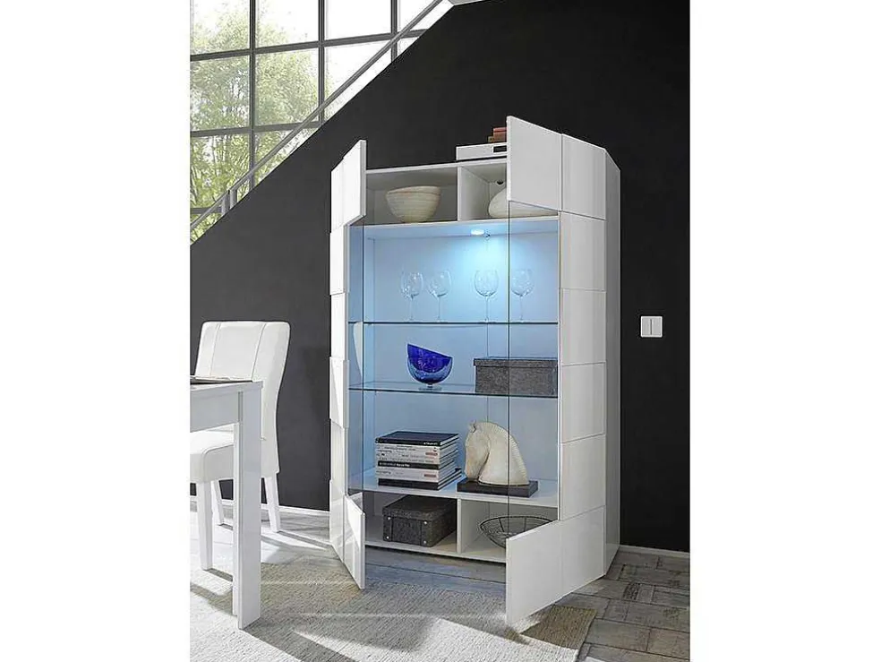 Vitrinekast Calisto - Met Led-Verlichting - Twee Deuren Van Glas - Wit Gelakt