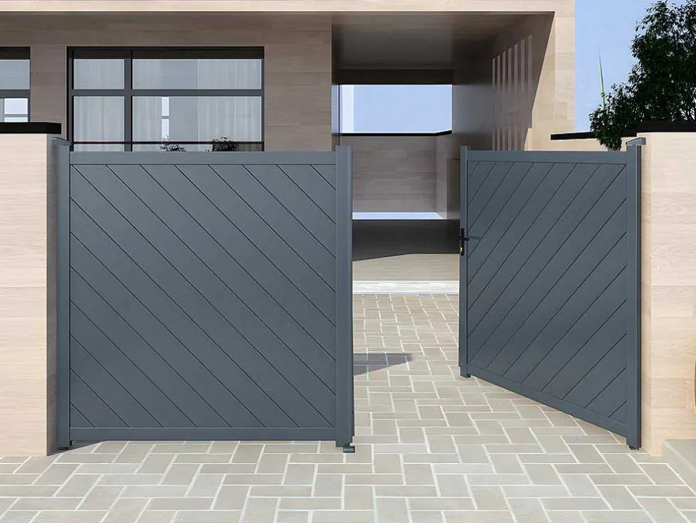 Vleugelpoort - Vol Aluminium - L350 X H160 Cm - Antraciet - Zerano