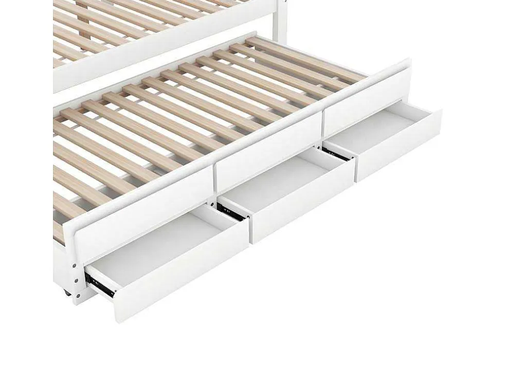Volwassen Bed 140X200Cm - Hemelbed Met Onderschuifbed En 3 Lades - Wit