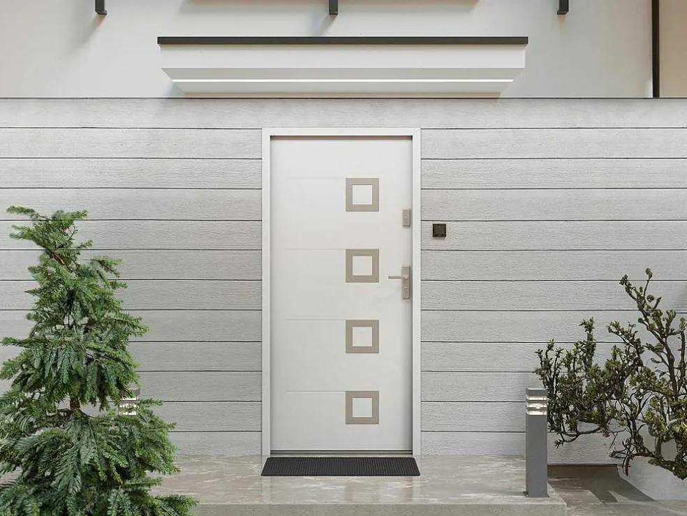 Voordeur In Massief Staal Met Accenten In Inox H207 X B100 Cm Wit Links Binnendraaiend Tifana