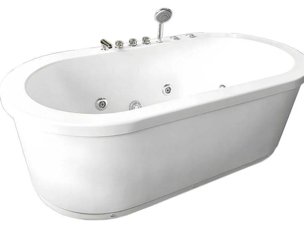 Vrijstaand Wit Ovaal Whirlpoolbad 185 X 95 Cm 10 Jets Perlie