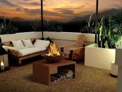 Vuurkorf Van Staal Corten Met Bergruimte Voor Hout - L90 X H67,5 X D75 Cm - Bezio