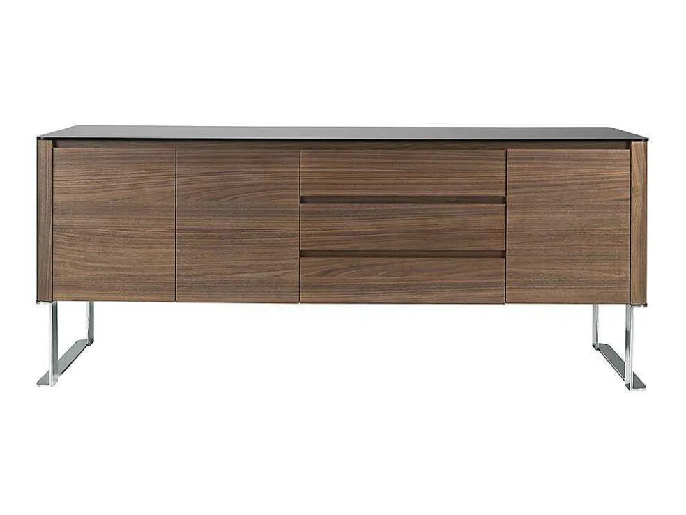 Walnoot Dressoir Met Zwart Glazen Blad 3060 Angel Cerda