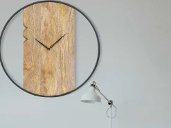 Wandklok In Twee Materialen - D61 Cm - Hout En Metaal - Licht Hout En Zwart - Galou