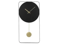 Wandklok Van Metaal - L31X H60 Cm - Zwart En Goudkleurig - Fastina