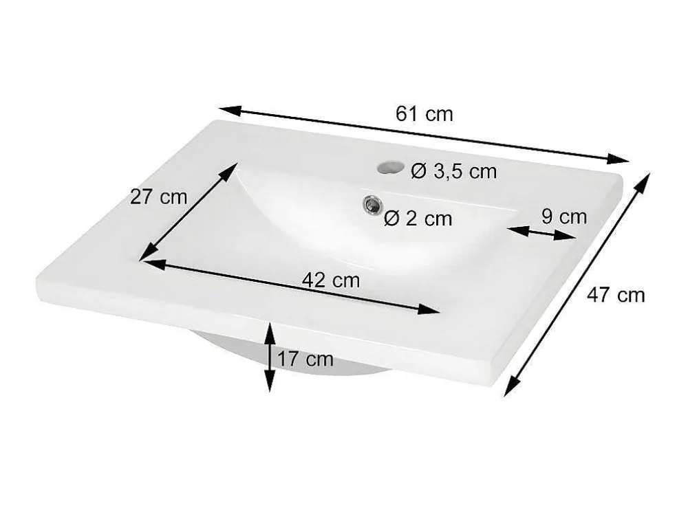 Wastafel Mcw-D16, 61Cm 30Mm Rand