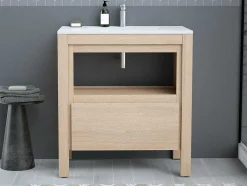 Wastafelmeubel Met Inbouwwastafel - Eikenfineer - 80 Cm - Cosmoti