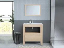 Wastafelmeubel Met Inbouwwastafel - Eikenfineer - 80 Cm - Cosmoti