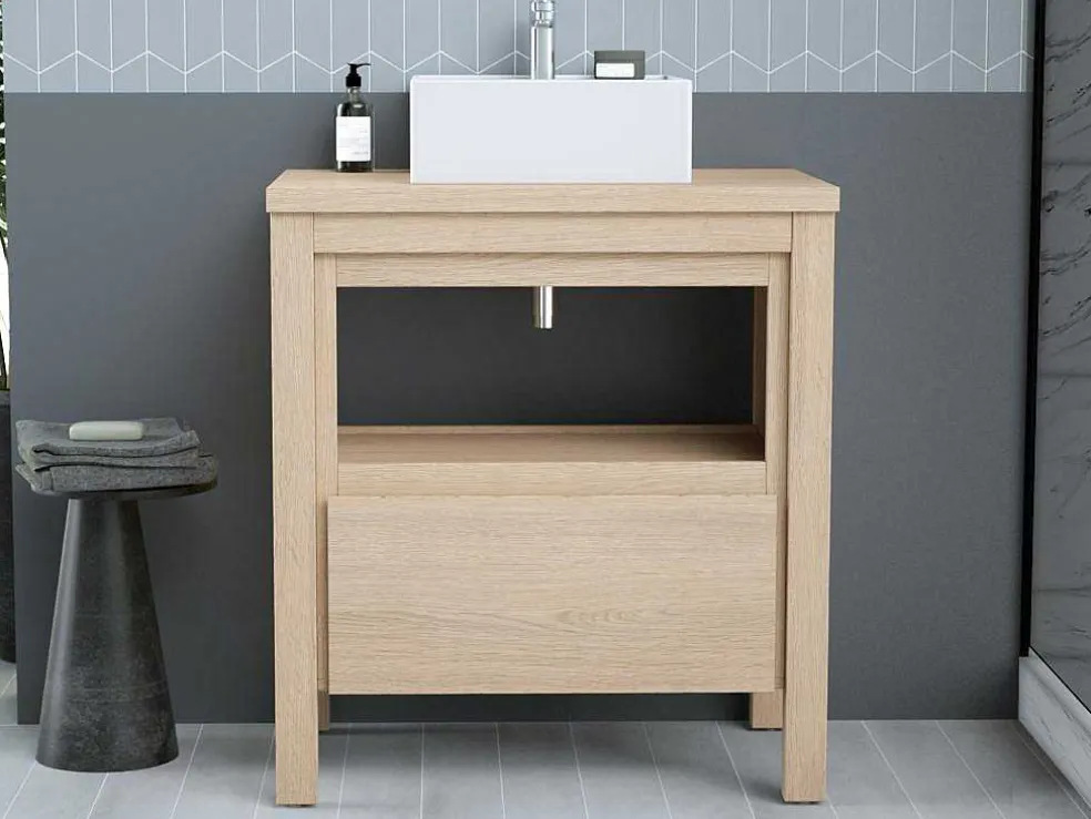 Wastafelmeubel Met Opzetwastafel - Eikenfineer - 80 Cm - Cosmoti