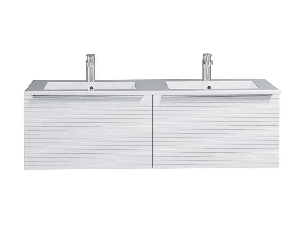 Wit Hangmeubel Voor Badkamer Met Groeven Met Dubbele Inbouwwastafel - 120 Cm - Latoma