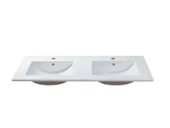 Wit Hangmeubel Voor Badkamer Met Groeven Met Dubbele Inbouwwastafel - 120 Cm - Latoma