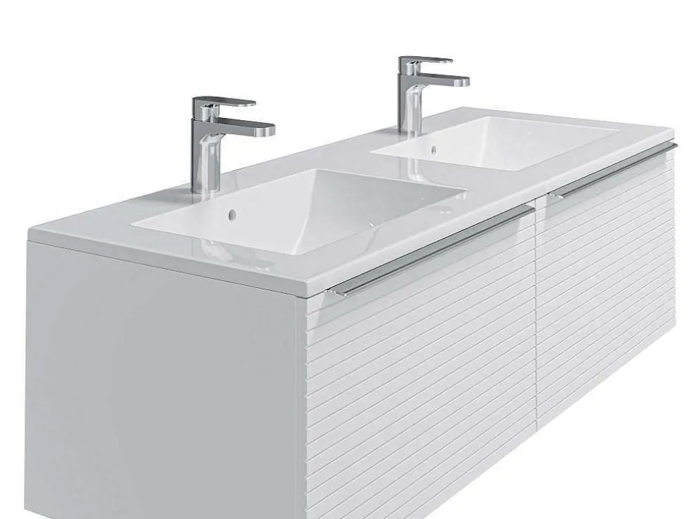 Wit Hangmeubel Voor Badkamer Met Groeven Met Dubbele Inbouwwastafel - 120 Cm - Latoma