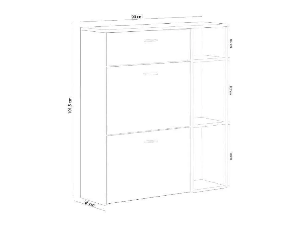 Zapatero Furniture, Windmodel, 90X26X101.5Cm, Tegroep Hall En Hall, Grijs En Eiken, Moderne Stijl