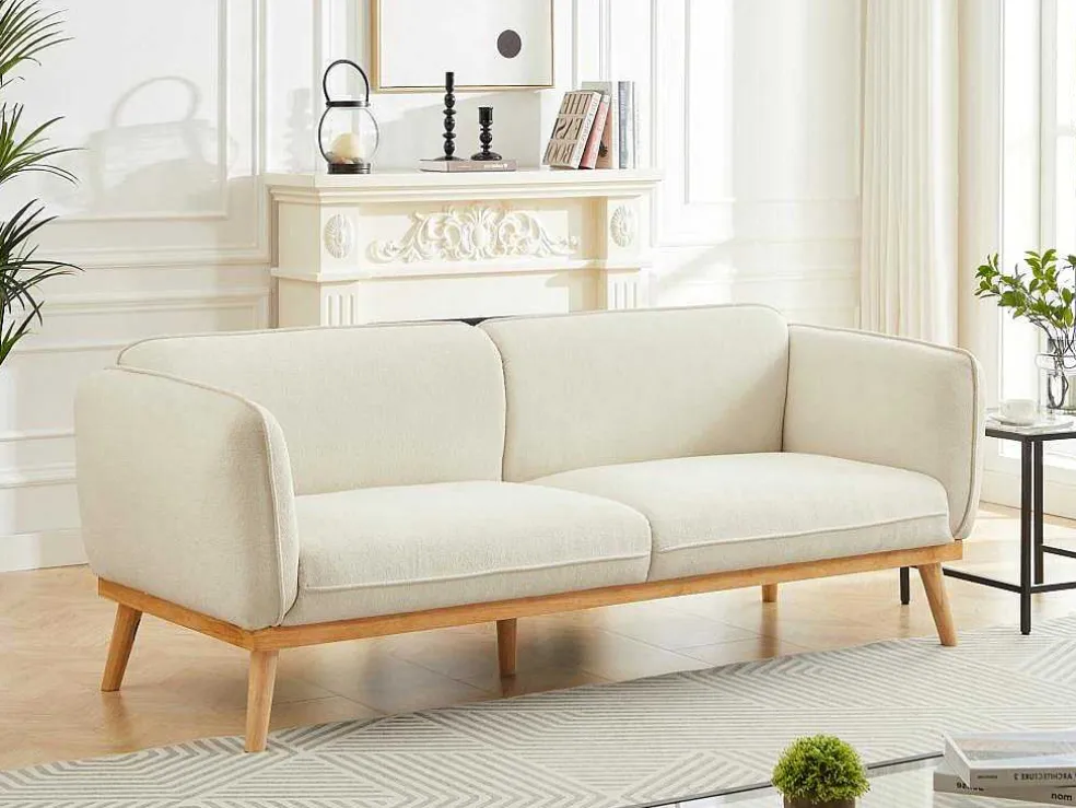 Zitbank Met 3 Plaatsen En Bekleding In Beige Textuurstof Fanira