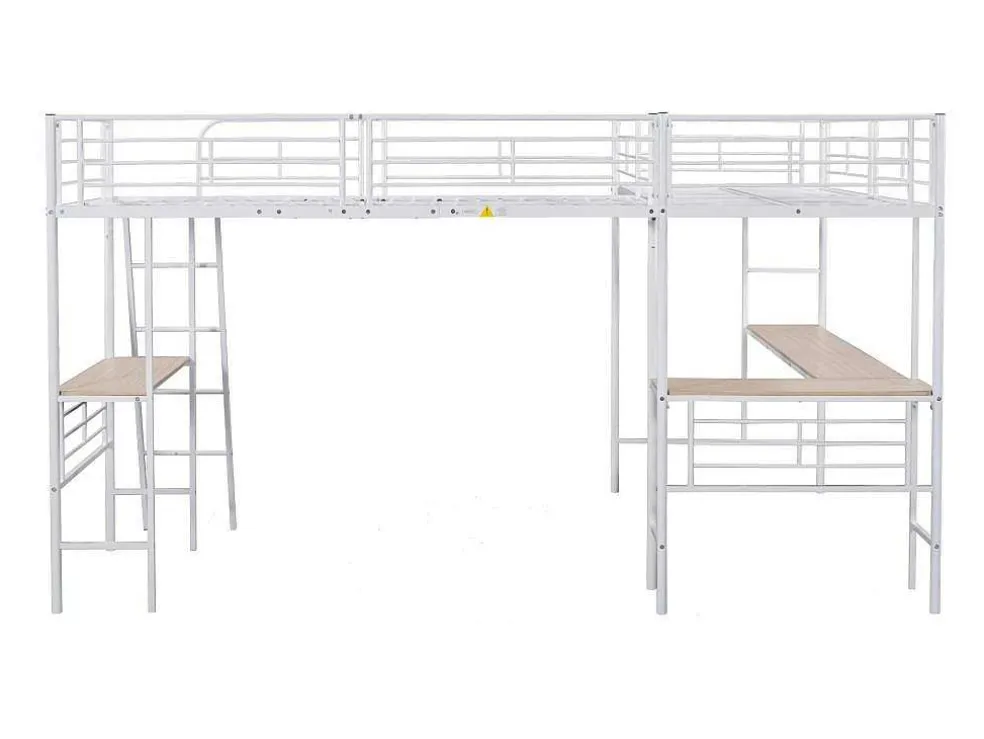 2-Zits Tussenbed - 2 X 90 X 200 Cm - Met Hoekbureau En Ladders - Metaal - Wit