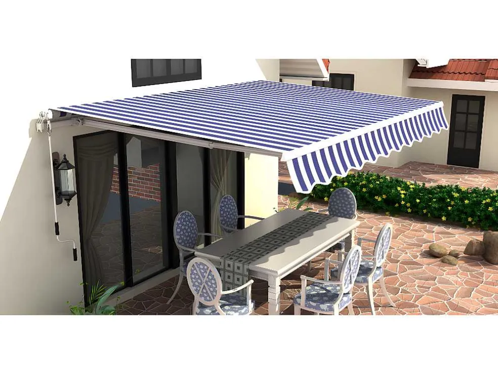 Zonnewering Paleas - Handmatig - 3,95 X 2,5M - Blauw En Wit