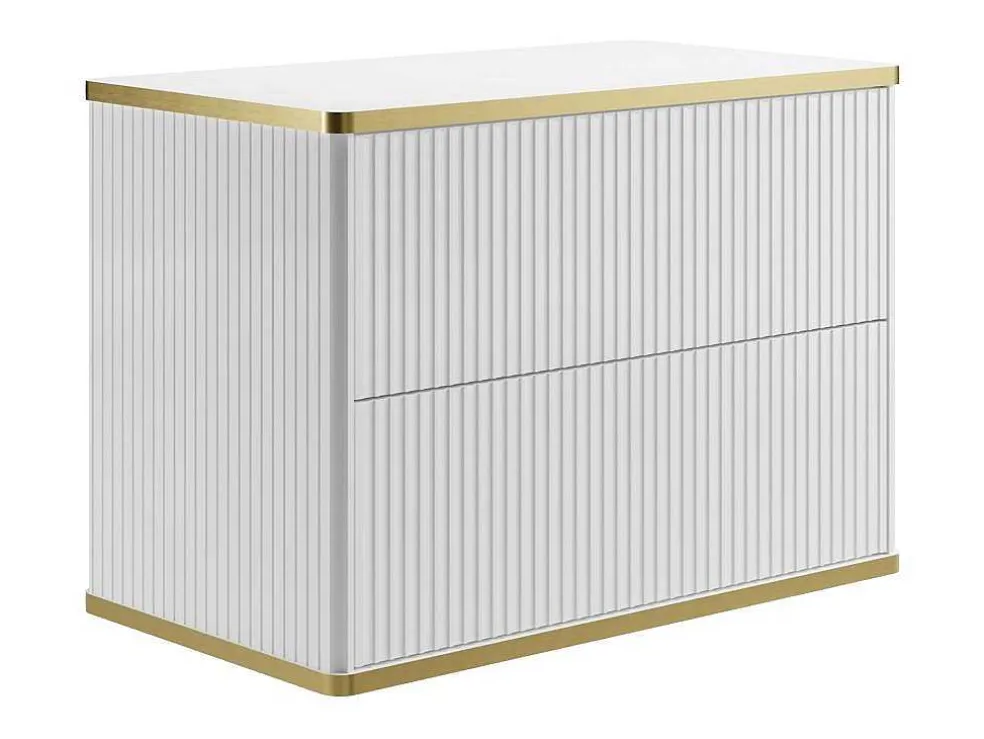 Zwevend, Geribbeld Badkamermeubel Met Goudkleurige Randen En Opzetwastafel - Wit - 80 Cm - Keliza