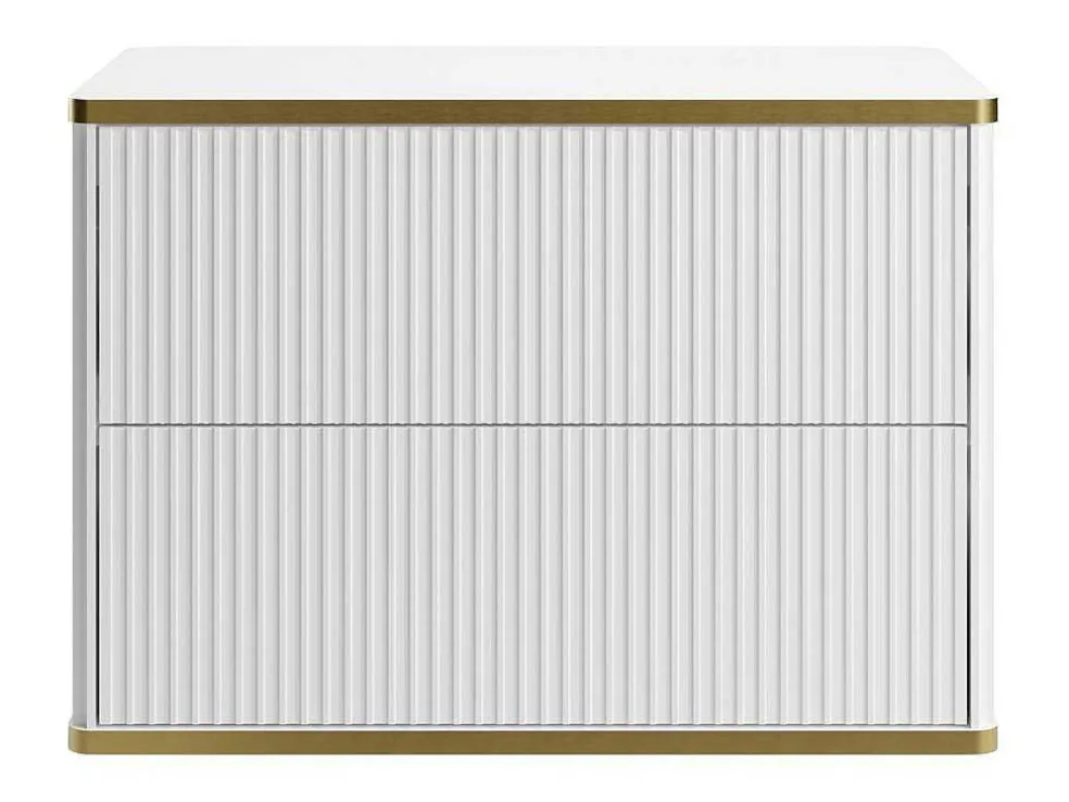 Zwevend, Geribbeld Wastafelmeubel Met Goudkleurige Randen - Wit - L80 Cm - Keliza