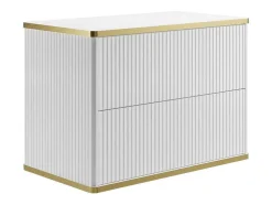 Zwevend, Geribbeld Wastafelmeubel Met Goudkleurige Randen - Wit - L80 Cm - Keliza